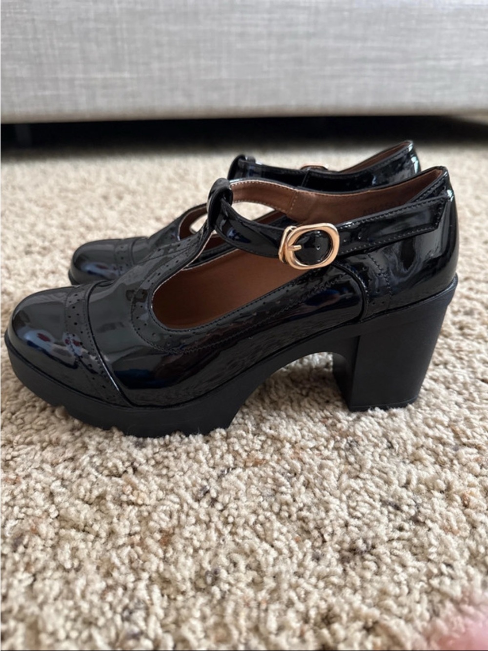 Patent Leather Black Mary Jane Block Heel Pumps